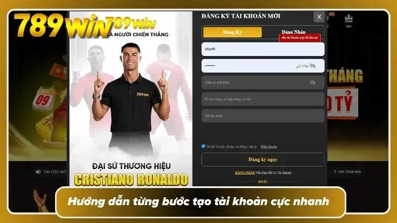 Giao diện hướng dẫn đăng ký từng bước